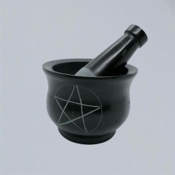 Mortar made of soapstone with pentagram