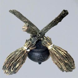 Crystal ball holder broomstick with pentagram