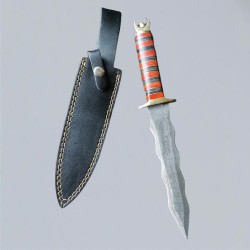 Damascus dagger with wave blade