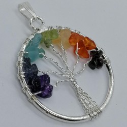 Pendant lucky tree silver plated with chakra stones
