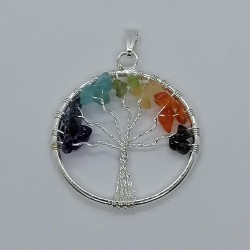 Pendant lucky tree silver plated with chakra stones