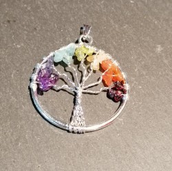 Pendant lucky tree silver-plated with chakra stones