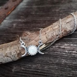 Wicca necklace Triple Moon with artificial stone