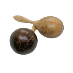Hochet en noix de coco avec poignée en bois